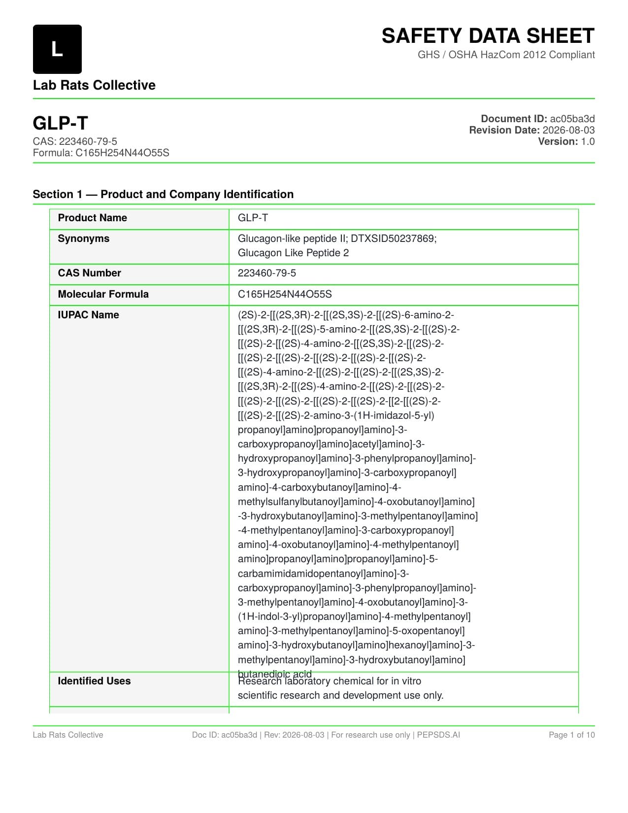 GLP-T 20mg SDS
