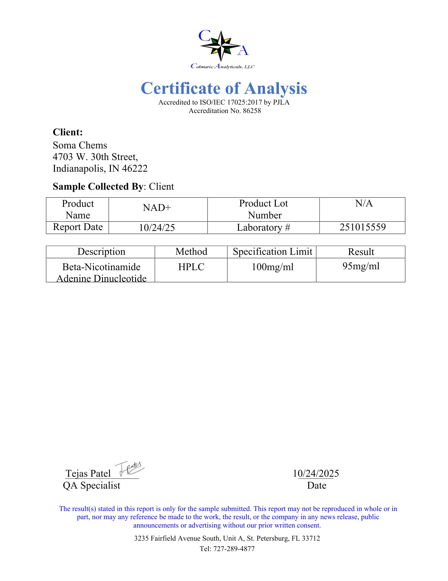 NAD+ Spray 1000MG COA