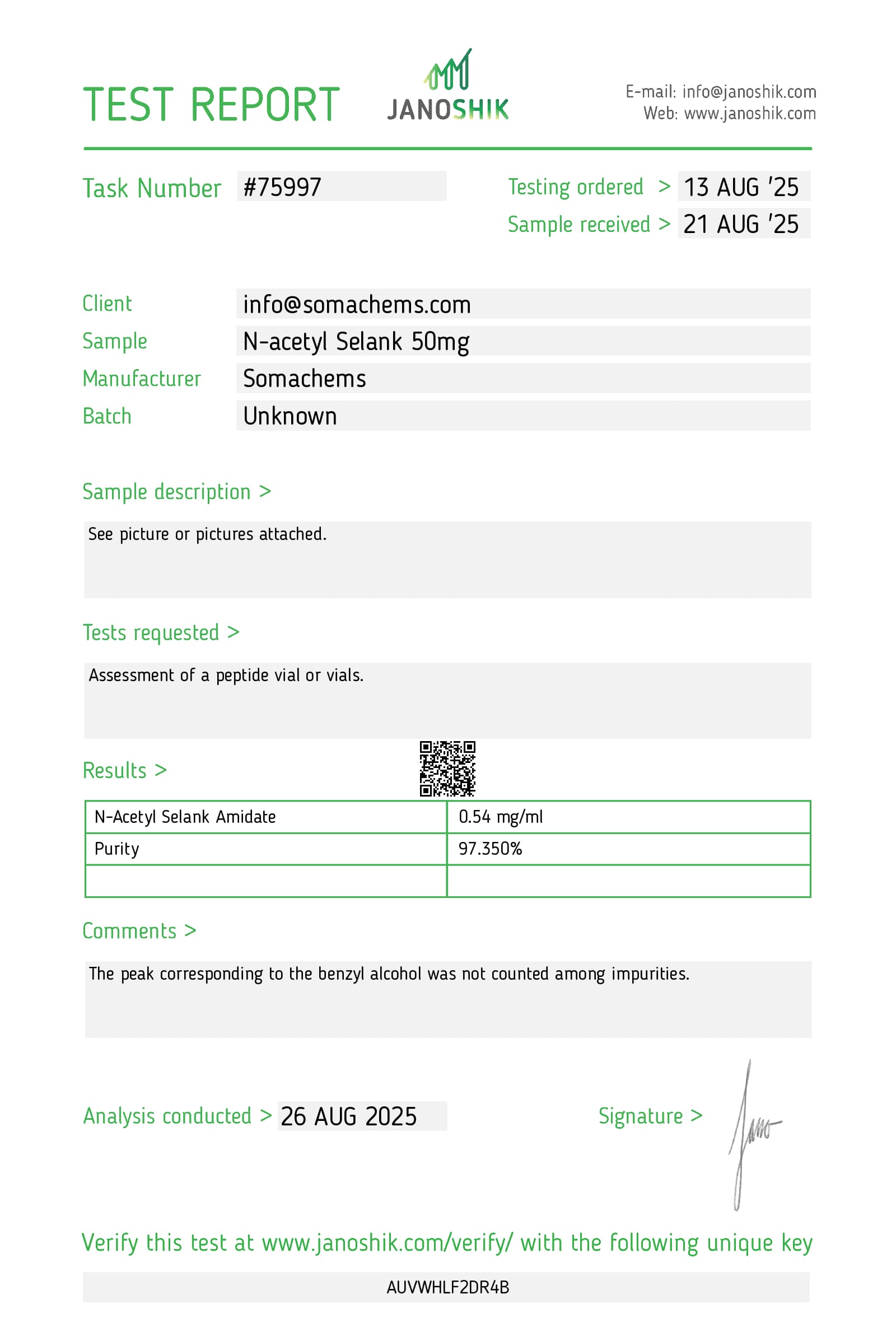 N-Acetyl-Selank Spray COA